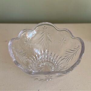 Mikasa Footed Glass Bowl Crystal  Candy Dish Small Christmas Trees Scallop 4x6”